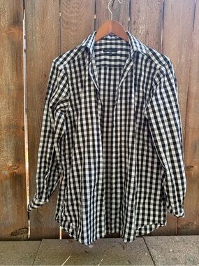 VAN HEUSEN Men's Black White Check Slim Fit Button Down Long Sleeve Shirt 15 32